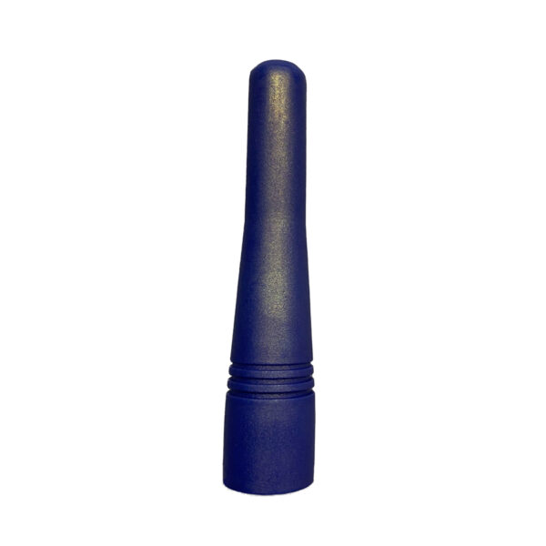 A blue plastic tube with a black cap.