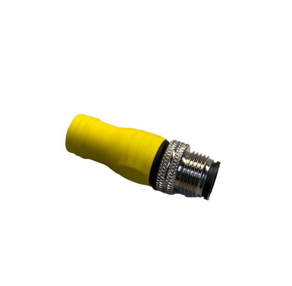 A yellow hose connector is shown on a white background.